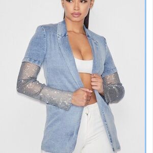 Denim Blazer with Silver Mesh Sleeves